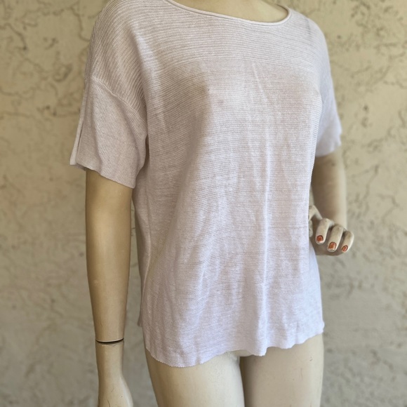 EILEEN FISHER 100% Organic Cotton Top Knit Sweater Solid White Short Sleeve M - Picture 7 of 14